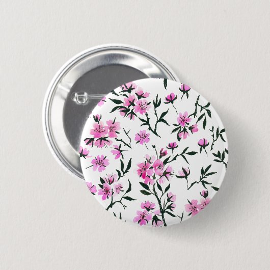 Badge Rond 5 Cm Fleur de cerisier blanc sur blanc (Devant & derrière)
