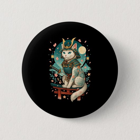 Badge Rond 5 Cm Fleur de cerisier japonais Samurai (Devant)