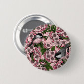 Badge Rond 5 Cm Fleur de cerisiers et poulets roses (Devant & derrière)