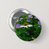 Badge Rond 5 Cm Fleur de cône blanc, fleurs pourpres et papillon (Devant & derrière)