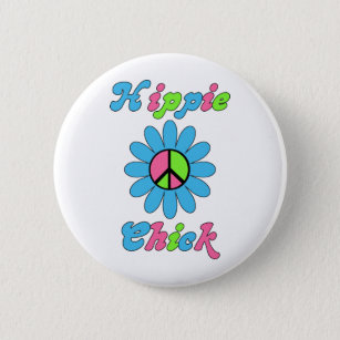 Badge Rond 5 Cm Fleur de la paix Hippie Retro
