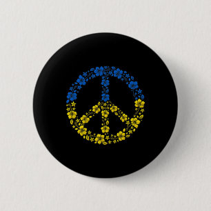 Badge Rond 5 Cm Fleur de la paix Ukraine Je me tiens avec le drape