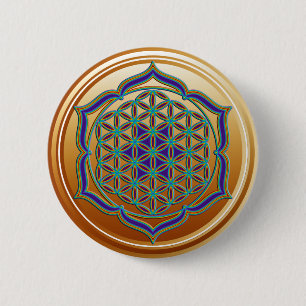 Badge Rond 5 Cm Fleur de la vie / Blume des Lebens - Lotus Contour