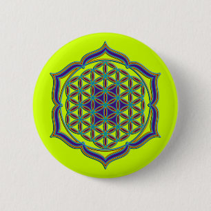 Badge Rond 5 Cm Fleur de la vie / Blume des Lebens - Lotus Contour