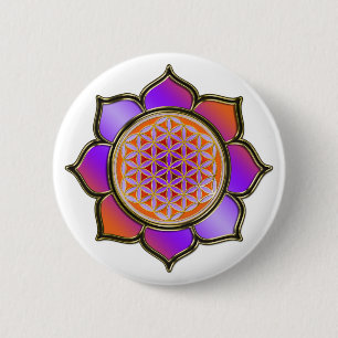 Badge Rond 5 Cm Fleur de la vie Lotus - violet orange / trans.