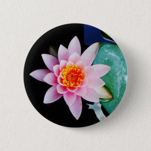 Badge Rond 5 Cm Fleur de laine d'eau chaude rose et orange de lotu