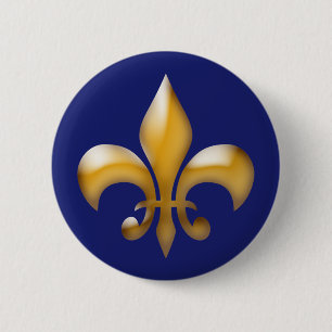 Badge Rond 5 Cm Fleur de Lis Button en marine et or