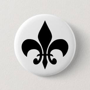 Badge Rond 5 Cm Fleur de Lis noir et blanc
