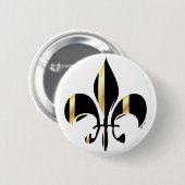 Badge Rond 5 Cm Fleur de Lis noir et or (Devant & derrière)