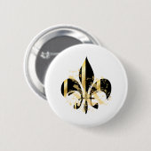 Badge Rond 5 Cm Fleur de Lis noir et or (Devant & derrière)