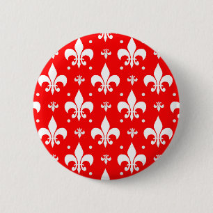 Badge Rond 5 Cm Fleur de lis rouge Motif