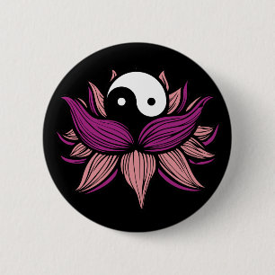Badge Rond 5 Cm Fleur de Lotus et Yin Yang