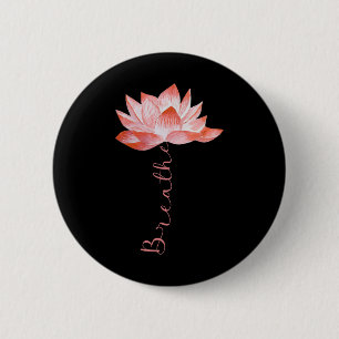 Badge Rond 5 Cm Fleur de Lotus Rose Yoga Respiration Méditation Am