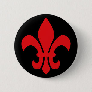 Badge Rond 5 Cm Fleur de Lys rouge