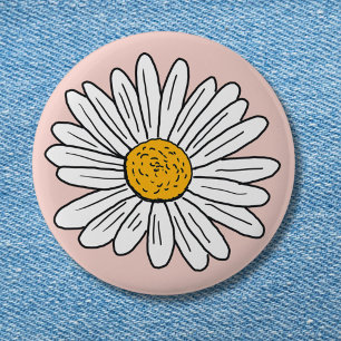 Badge Rond 5 Cm Fleur de marguerite blanche monogrammée