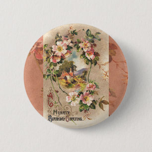 Badge Rond 5 Cm Fleur de naissance victorienne de l'époque 1800