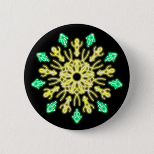 Badge Rond 5 Cm Fleur de néon jaune et vert
