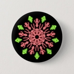 Badge Rond 5 Cm Fleur de néon rouge et vert