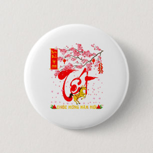 Badge Rond 5 Cm Fleur de pêcher Nouvel An lunaire vietnamien Cheva