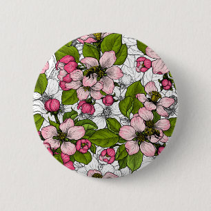 Badge Rond 5 Cm Fleur de pomme sur blanc
