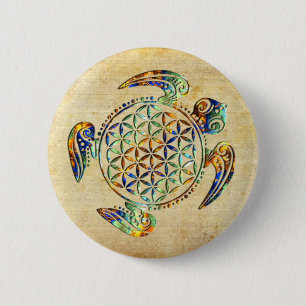 Badge Rond 5 Cm Fleur de vie / Blume des Lebens - couleur tortue
