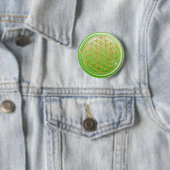 Badge Rond 5 Cm Fleur de vie / Blume des Lebens - Vert or (En situation)