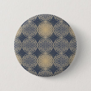 Badge Rond 5 Cm Fleur de vie - motif de timbre - sable bleu