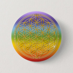 Badge Rond 5 Cm Fleur De Vie or, petit