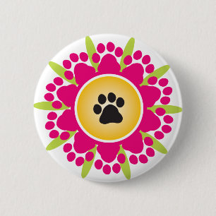 Badge Rond 5 Cm Fleur d'empreintes de pattes