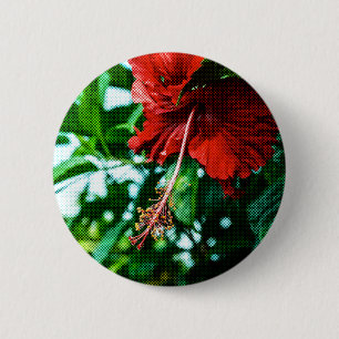 Badge Rond 5 Cm Fleur d'Hibiscus rouge