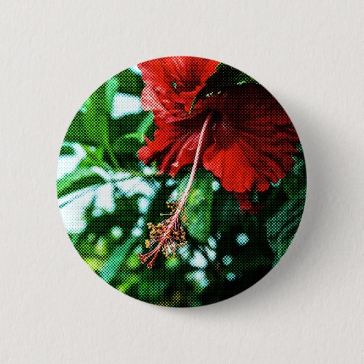 Badge Rond 5 Cm Fleur d'Hibiscus rouge (Devant)