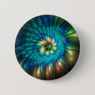 Badge Rond 5 Cm Fleur d'Imaginaire lumineux, Fractale Abstraite co