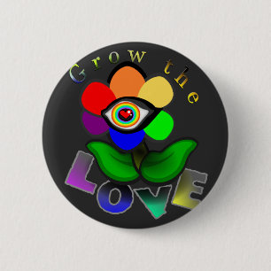 Badge Rond 5 Cm Fleur d'oeil d'amour arc-en-ciel