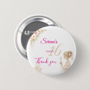 Badge Rond 5 Cm Fleur Douce Douce 16 Anniversaire Bouton Épingle