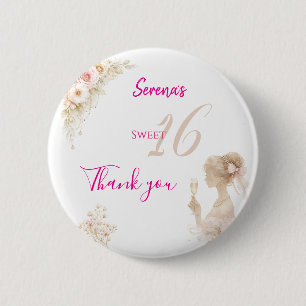 Badge Rond 5 Cm Fleur Douce Rêveuse Anniversaire 16 Ans Bouton Épi