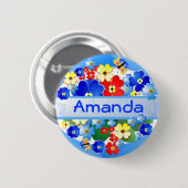 Badge Rond 5 Cm Fleur et papillons ~ Bouton Nom (Devant & derrière)