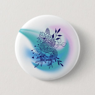 Badge Rond 5 Cm Fleur et serpent aquarelle