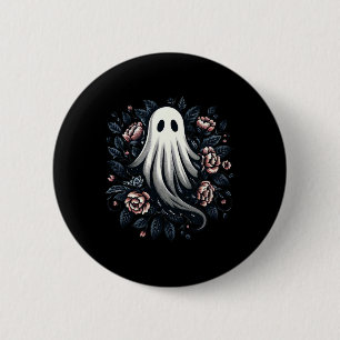 Badge Rond 5 Cm Fleur Fantôme Imprimer Halloween Vintage