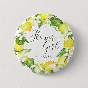 Badge Rond 5 Cm Fleur Fille Aquarelle Citron Floral Wreath Butto