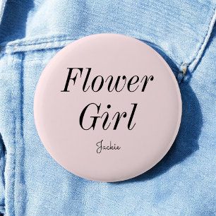 Badge Rond 5 Cm Fleur Fille Rose Pâle Mariage Noir