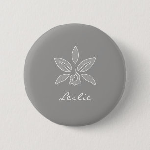 Badge Rond 5 Cm Fleur grise riche simple d'orchidée élégante av