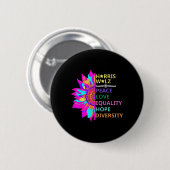 Badge Rond 5 Cm Fleur Harris Wheimer 2024 Peace Love Equality Hop (Devant & derrière)