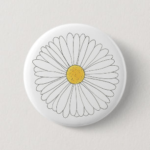 Badge Rond 5 Cm Fleur Jardin Floral Jaune Blanc