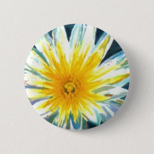 Badge Rond 5 Cm Fleur Jaune Bleu Bleu Matin à minuit