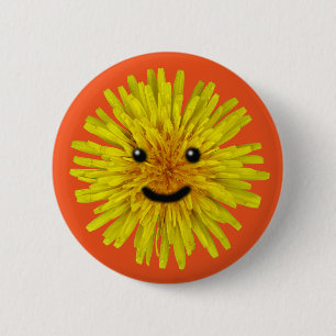 Badge Rond 5 Cm Fleur jaune heureuse de pissenlit d'été sur tout