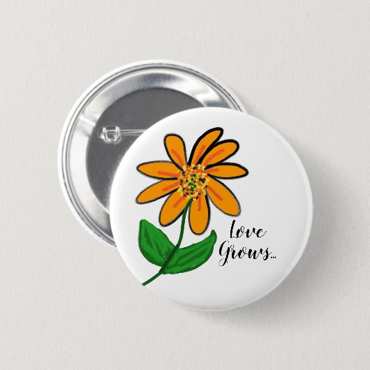 Badge Rond 5 Cm Fleur jaune orange (Devant & derrière)