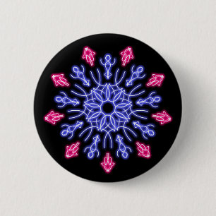 Badge Rond 5 Cm Fleur néon bleue et rouge
