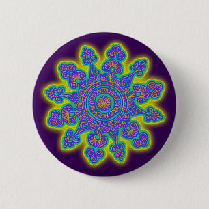 Badge Rond 5 Cm Fleur Orientale Fleur de Feu de Neige I + votre do