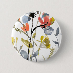 Badge Rond 5 Cm Fleur recouverte - fleurs et tiges d'aquarelle