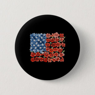 Badge Rond 5 Cm Fleur Rétro Drapeau Américain Usa Patriotique 4 Ju